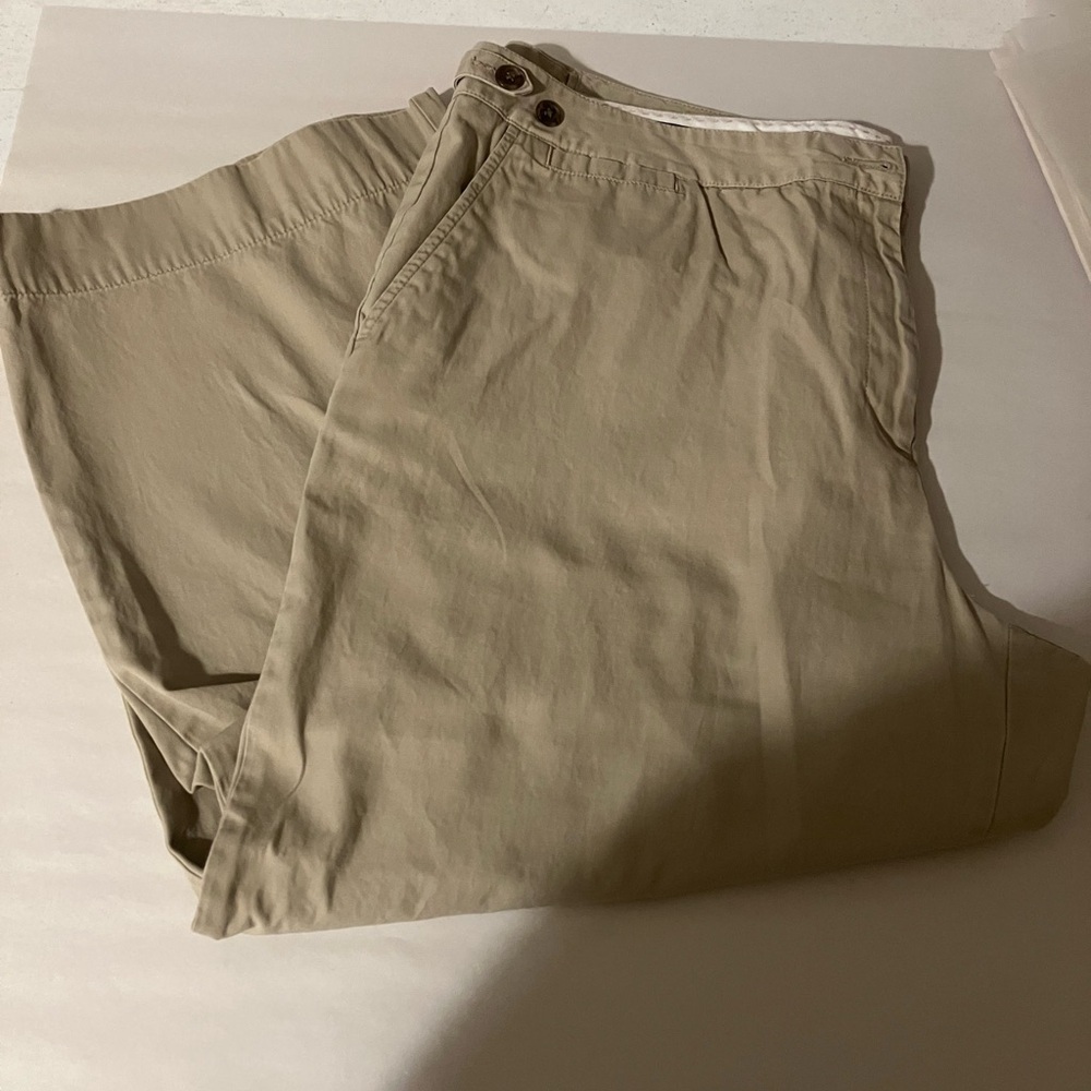 Tan Lands End Wide Leg‎ Cropped Pants Size 18 Casual Beach Adjustable Waistband